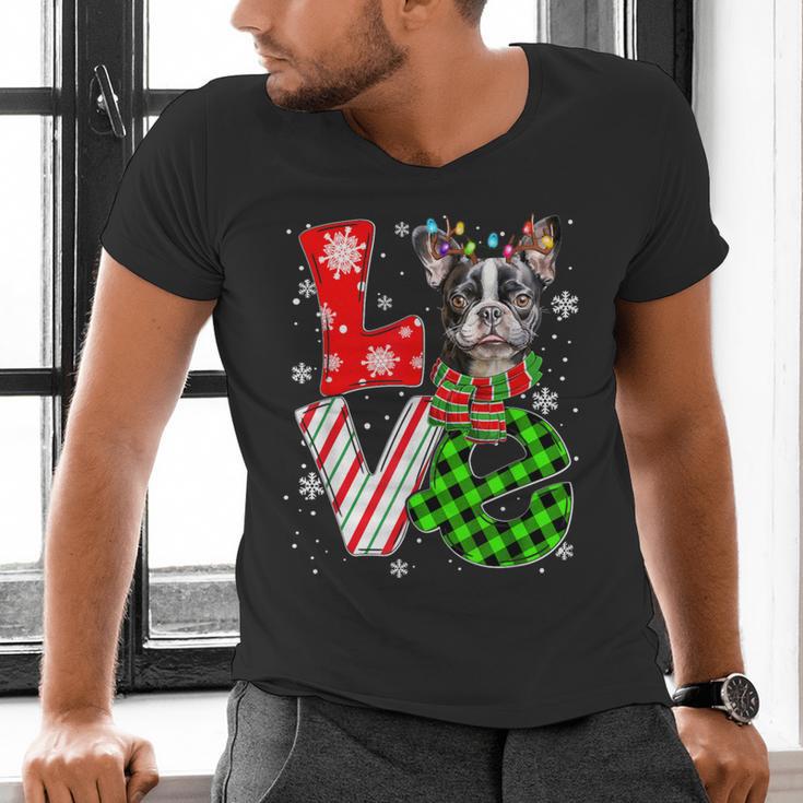 Boston Terrier Christmas Tree Lights Santa Dog Xmas For Men Women Kids Men's V-Neck T-Shirt, Boston Terrier Christmas Shirts, gift for family, gift for coworker