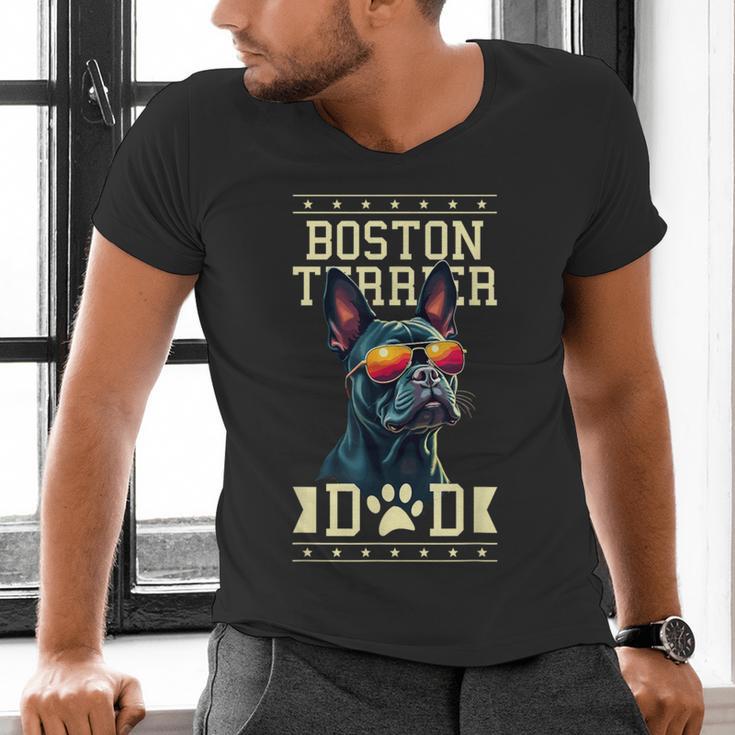 Boston Terrier Dad Boston Bull Bostie Dog Men's V-Neck T-Shirt, Boston Terrier Dad Shirts, gift for family, gift for coworker