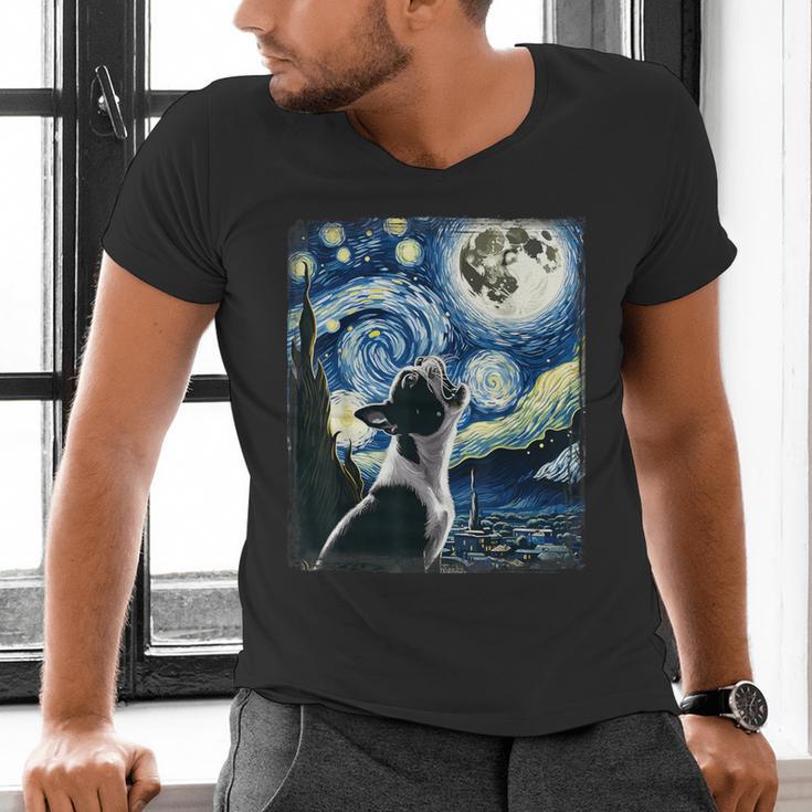 Boston Terrier Dog Art Van Gogh Starry Night Boston Terrier Men's V-Neck T-Shirt, gift for family, gift for coworker