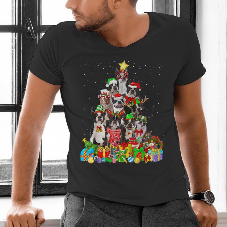 Boston Terrier Dog Christmas Tree Lights Xmas Pajama For Men Women Kids Men's V-Neck T-Shirt, Boston Terrier Christmas Shirts, gift for family, gift for coworker