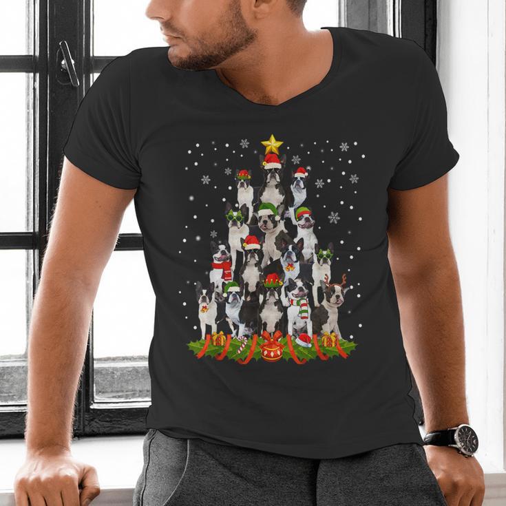 Boston Terrier Dog Christmas Tree Santa Hat Xmas Pajama Men Women Kids Men's V-Neck T-Shirt, Boston Terrier Christmas Shirts, gift for family, gift for coworker