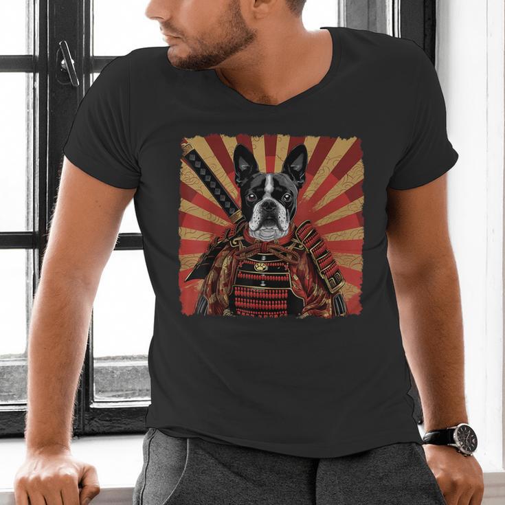 Boston Terrier Dog Japanese Art Samurai Ukiyo-e Men's V-Neck T-Shirt, gift for family, gift for coworker