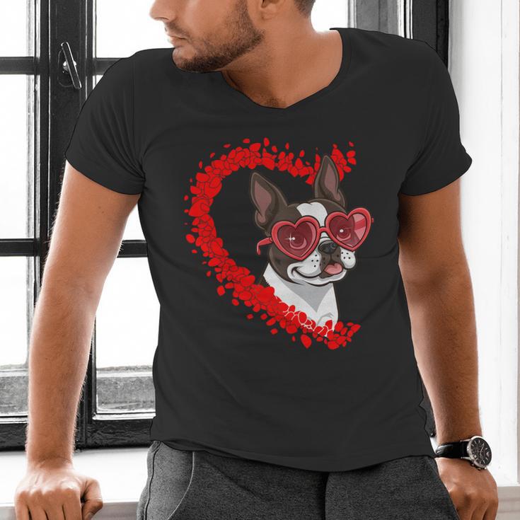 Boston Terrier Dog Mom Dad Valentine’s Day Pet Lover For Men Women Kids Men's V-Neck T-Shirt, Boston Terrier Dad Shirts, Boston Terrier Mom Shirts, gift for family, gift for coworker