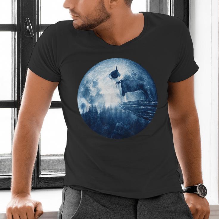 Boston Terrier Dog Moon Dog Mom Dad Women Men Dog Lovers Men's V-Neck T-Shirt, Boston Terrier Dad Shirts, Boston Terrier Mom Shirts, gift for family, gift for coworker