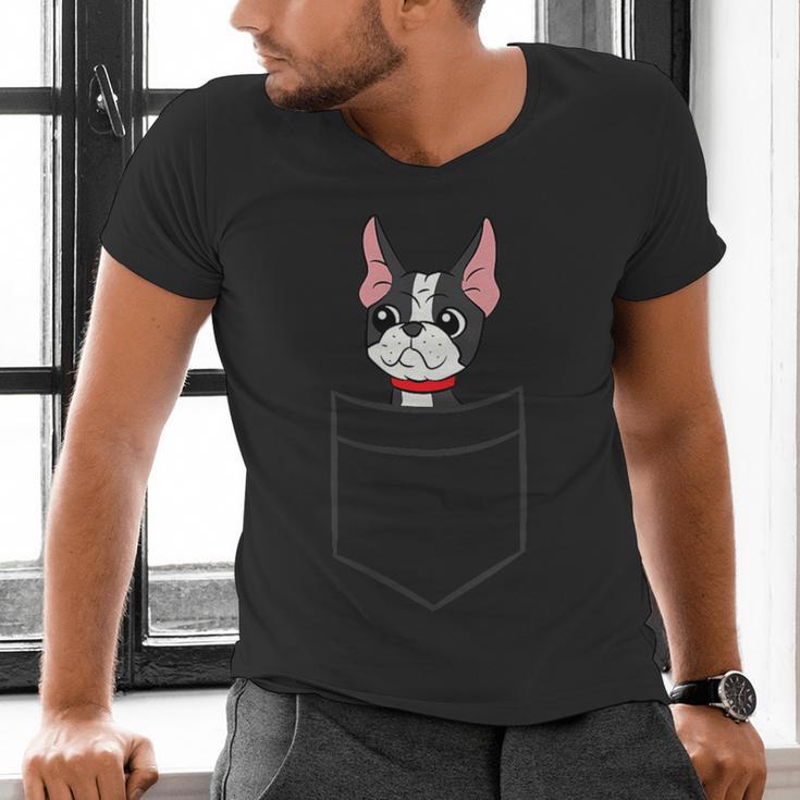 Boston Terrier Dog In The Pocket Boston Terrier For Men Women Girls Kids Men's V-Neck T-Shirt, gift for family, gift for coworker