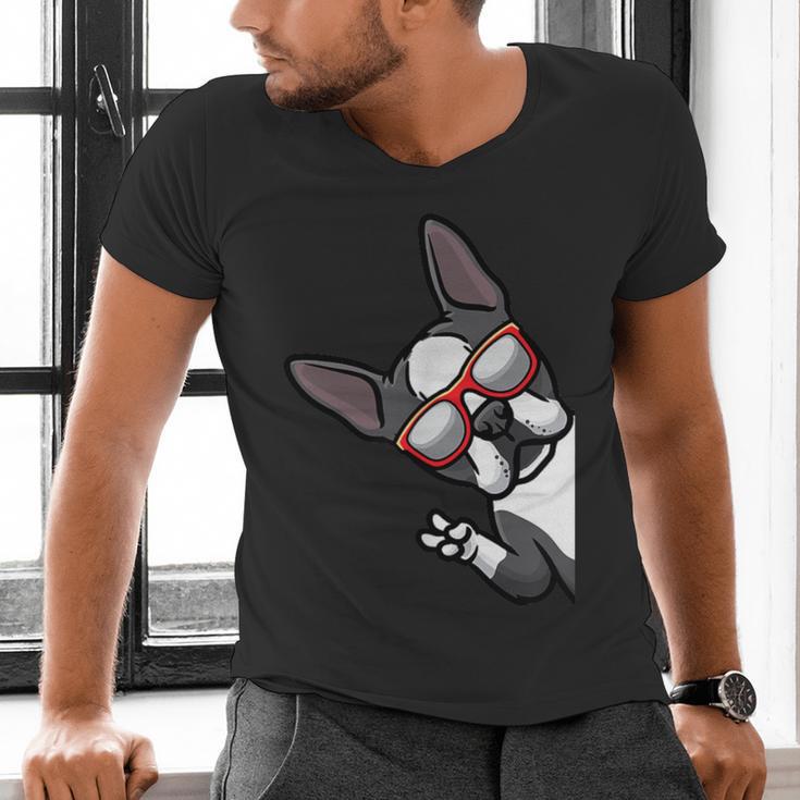 Boston Terrier Dog From Side Boston Bull Men's V-Neck T-Shirt, gift for family, gift for coworker