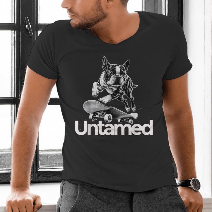 Boston Terrier Dog Untamed For Men Women Men's V-Neck T-Shirt, gift for family, gift for coworker