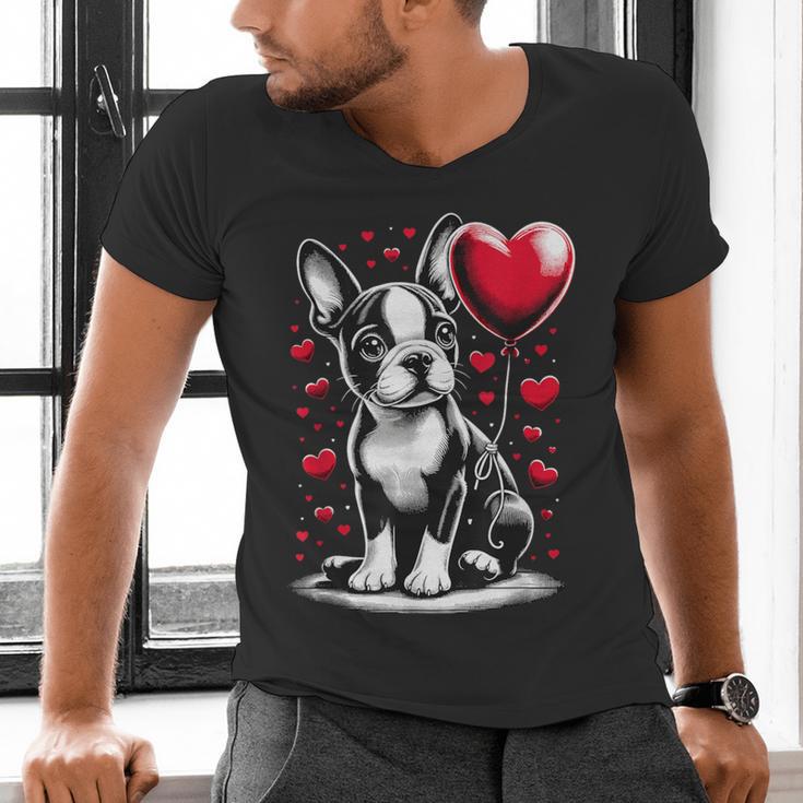 Boston Terrier Dog Valentine's Day Dog Owner Men's V-Neck T-Shirt, gift for family, gift for coworker