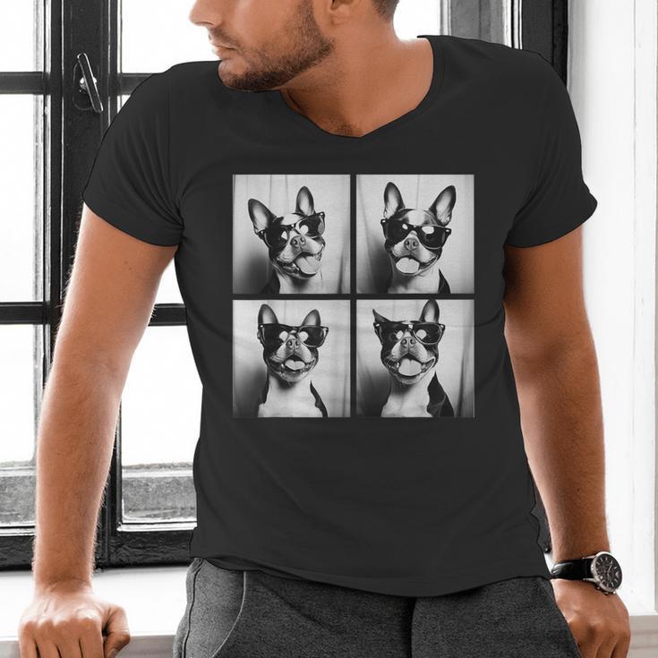 Boston Terrier Dogs With Sunglasses Photo Pets Meme Men's V-Neck T-Shirt, gift for family, gift for coworker