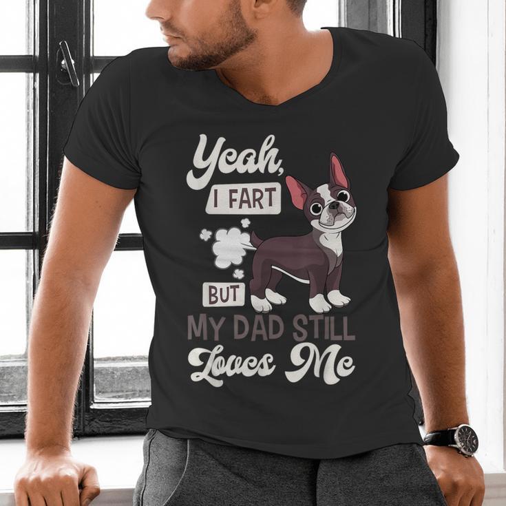 Boston Terrier Fart American Gentleman Non-Sporting Dog Men's V-Neck T-Shirt, American Boston Terrier Shirts, gift for family, gift for coworker