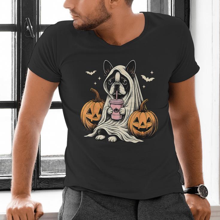 Boston Terrier Ghost Boo Halloween Costume Spooky Season Men's V-Neck T-Shirt, Boston Terrier Halloween Shirts, Boston Terrier Ghost Shirts, gift for family, gift for coworker