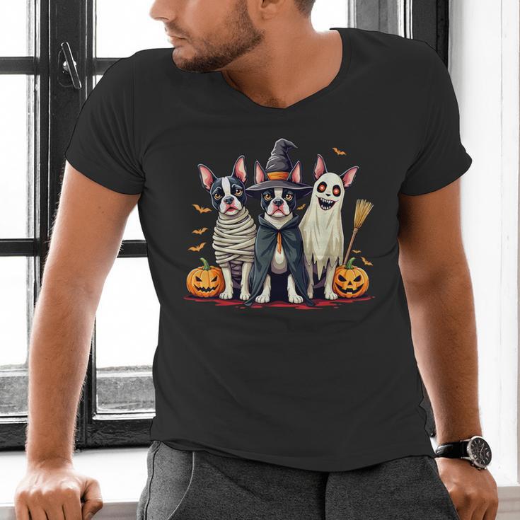 Boston Terrier Halloween Costume Mummy Witch Ghost Dog Lover For Men Women Kids Men's V-Neck T-Shirt, Boston Terrier Halloween Shirts, Boston Terrier Ghost Shirts, gift for family, gift for coworker