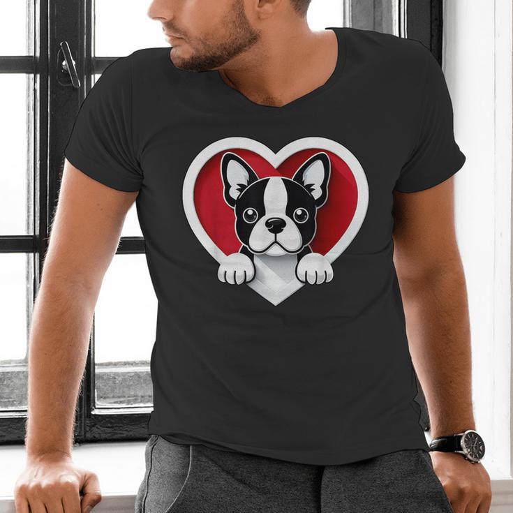Boston Terrier Heart Cute Puppy Lover Or Dog Owner Men's V-Neck T-Shirt, gift for family, gift for coworker