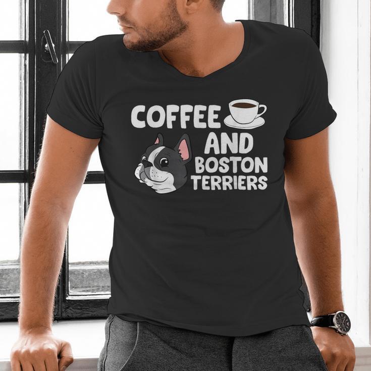 Boston Terrier Lover Coffee And Boston Terriers Men's V-Neck T-Shirt, gift for family, gift for coworker