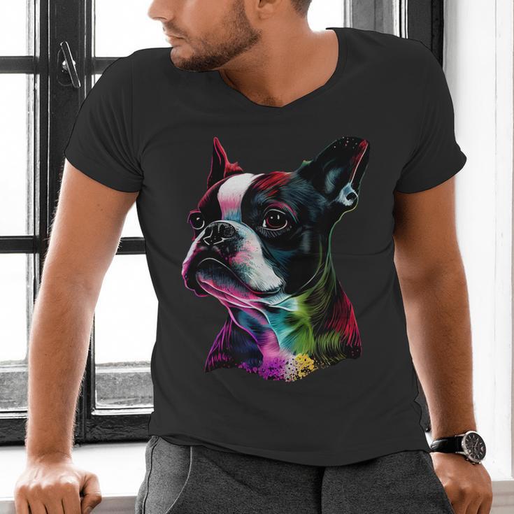 Boston Terrier Lovers Colorful Pop Art Boston Terrier Men's V-Neck T-Shirt, gift for family, gift for coworker