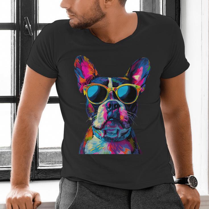 Boston Terrier Lovers Pop Art Boston Terrier Men's V-Neck T-Shirt, gift for family, gift for coworker
