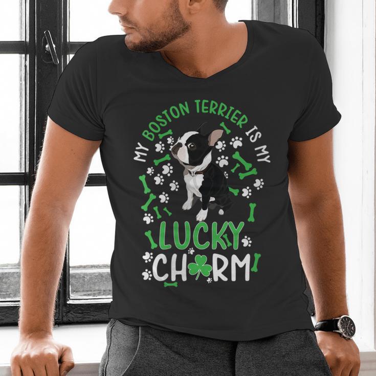 My Boston Terrier Is My Lucky Charm Paw Dog St Patrick's Day Men's V-Neck T-Shirt, gift for family, gift for coworker