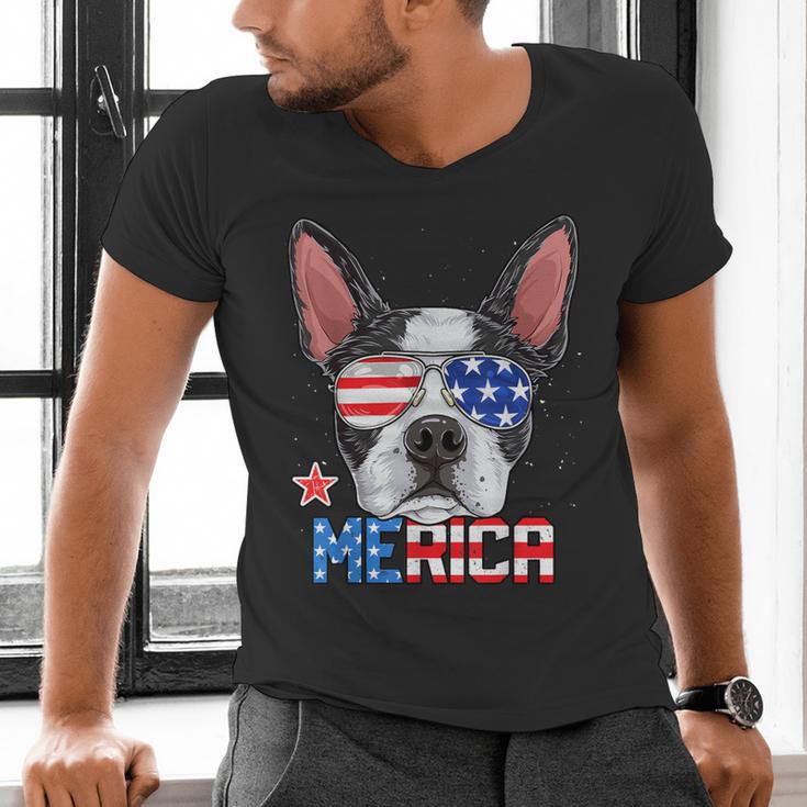 Boston Terrier Merica 4th Of July T Shirt Men Boys Dog Puppy Men's V-Neck T-Shirt, Boston Terrier 4th Of July Shirts, gift for family, gift for coworker
