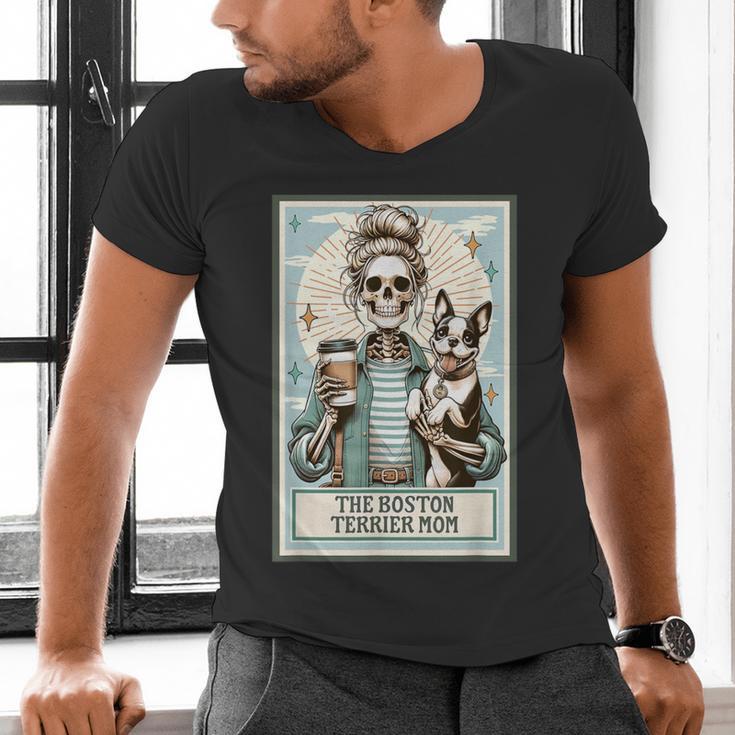 The Boston Terrier Mom Skeleton Spooky Season Halloween Men's V-Neck T-Shirt, Boston Terrier Mom Shirts, Boston Terrier Halloween Shirts, gift for family, gift for coworker