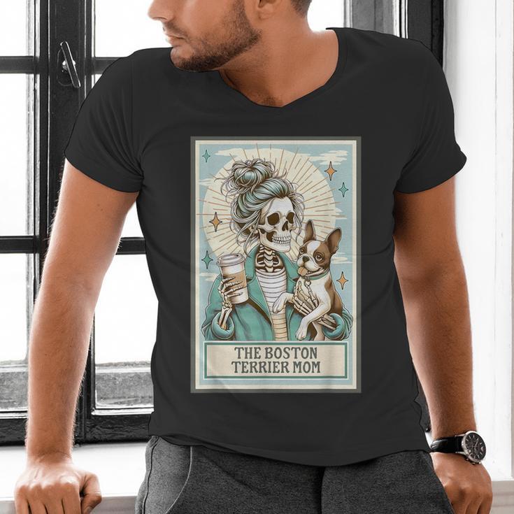 Boston Terrier Mom Skeleton Tarot Card Witch Vibes Dog Mom Men's V-Neck T-Shirt, Boston Terrier Mom Shirts, Boston Terrier Tarot Shirts, gift for family, gift for coworker