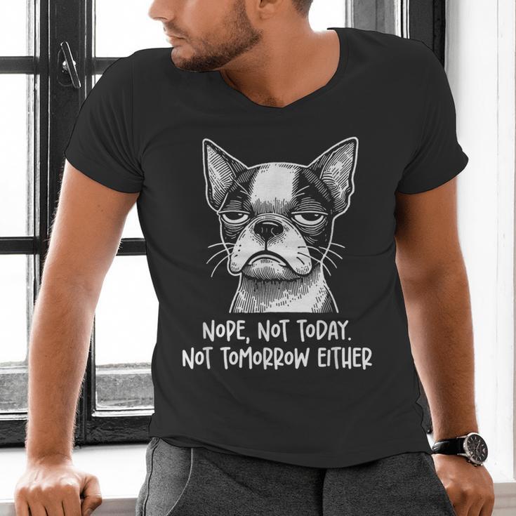 Boston Terrier Nope Not Today Not Tomorrow Either Sarcastic Men's V-Neck T-Shirt, gift for family, gift for coworker
