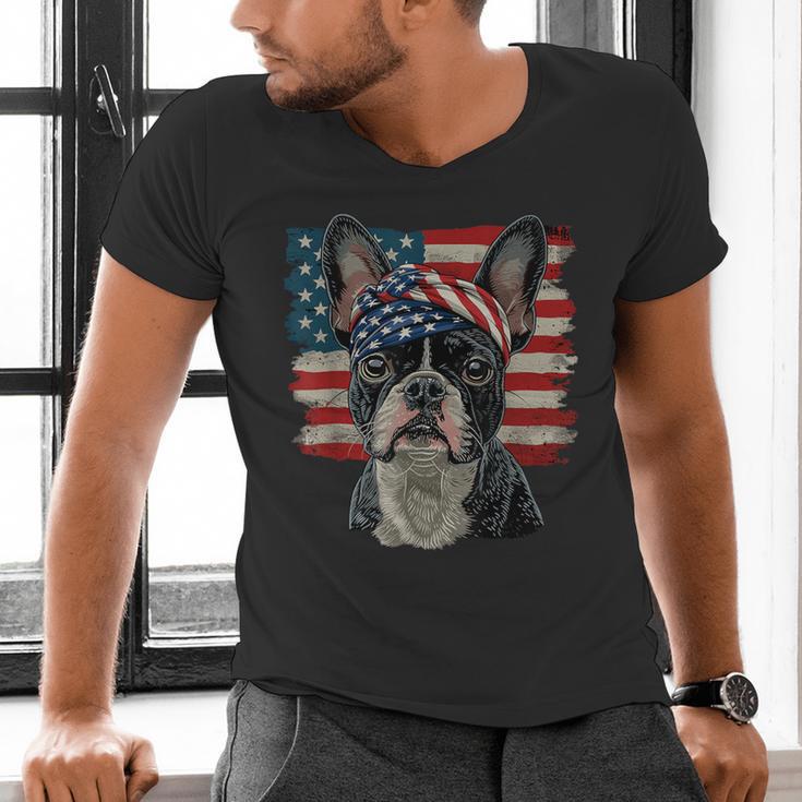 Boston Terrier Patriotic 4th Of July USA American Flag Men's V-Neck T-Shirt, Patriotic Boston Terrier Shirts, American Boston Terrier Shirts, Boston Terrier 4th Of July Shirts, gift for family, gift for coworker