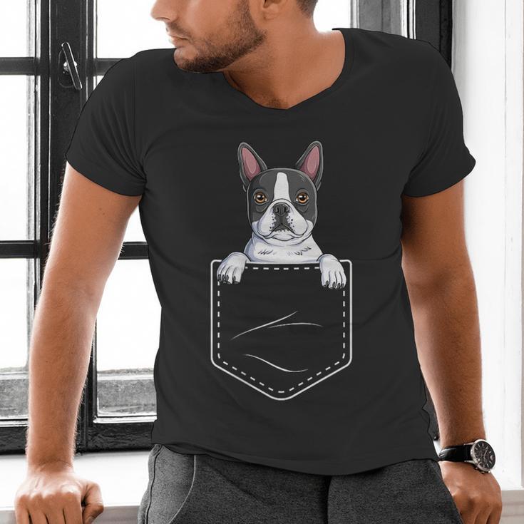 Boston Terrier In The Pocket Cute Boston Terrier Dog Lovers For Men Women Girls Kids Men's V-Neck T-Shirt, gift for family, gift for coworker