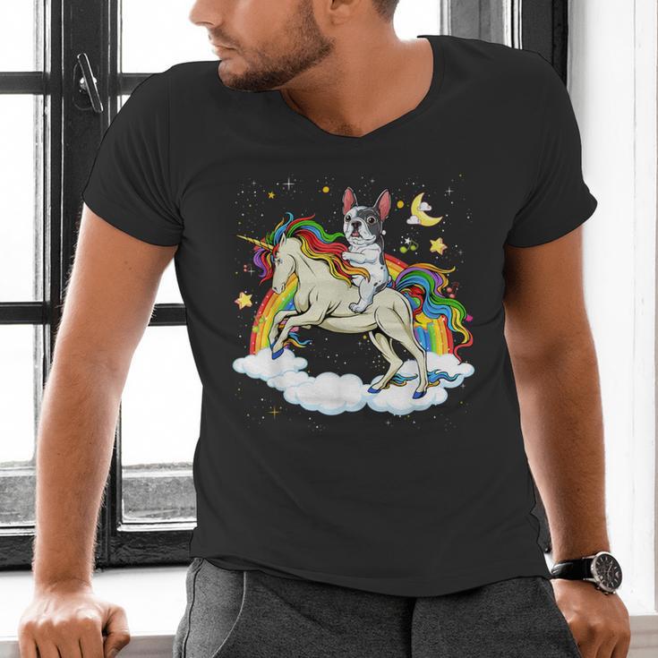 Boston Terrier Riding Unicorn Boys Girls Kids Rainbow Men's V-Neck T-Shirt, Boston Terrier Riding Shirts, gift for family, gift for coworker