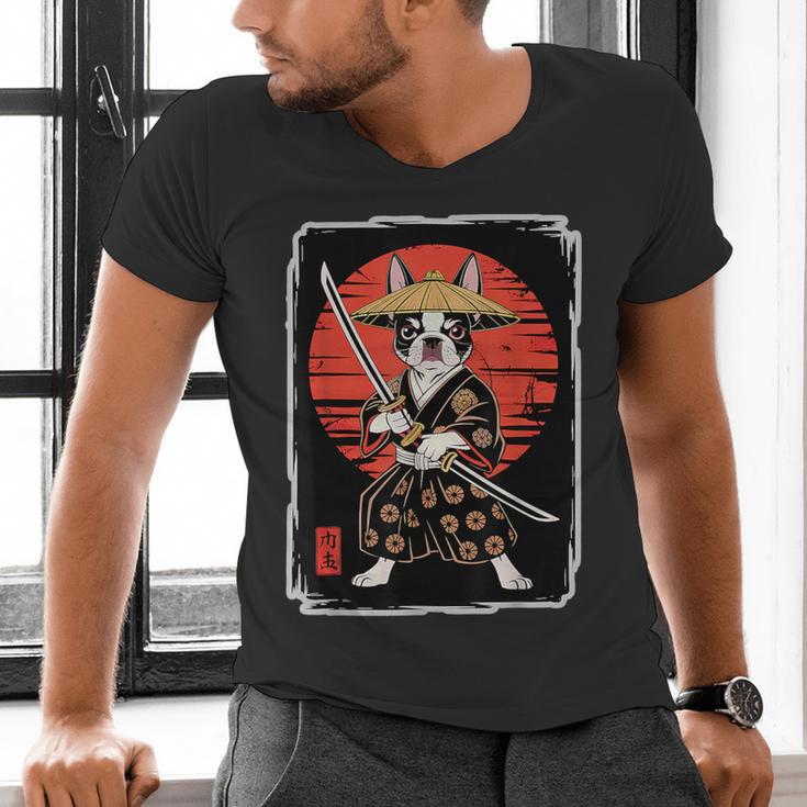 Boston Terrier Samurai Ninja Vintage Anime Japanese Ukiyo-e Men's V-Neck T-Shirt, gift for family, gift for coworker