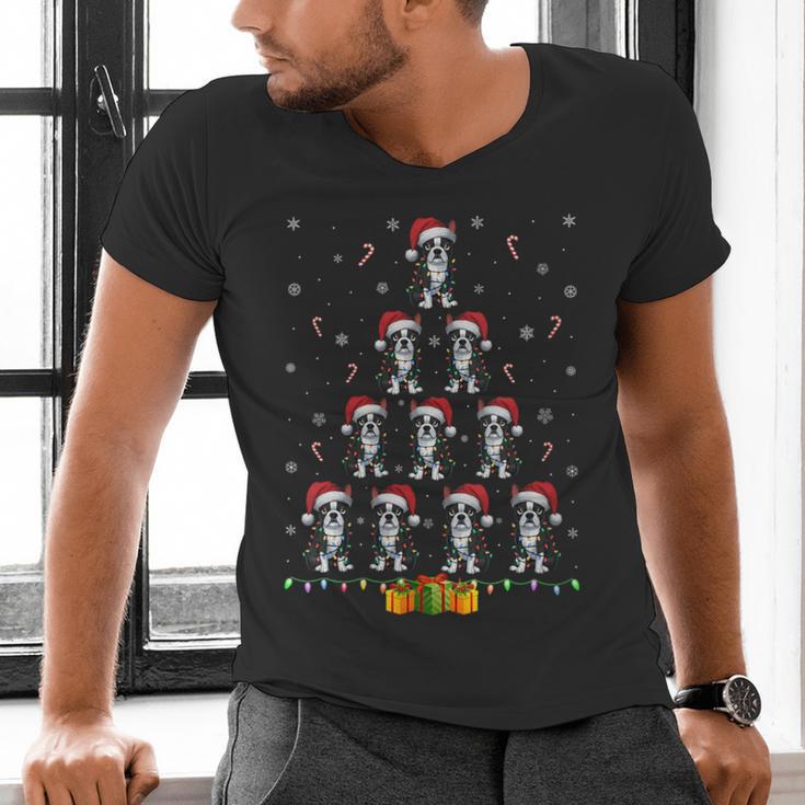 Boston Terrier Santa Hat Xmas Light Men Women Christmas Tree Men's V-Neck T-Shirt, Boston Terrier Christmas Shirts, gift for family, gift for coworker