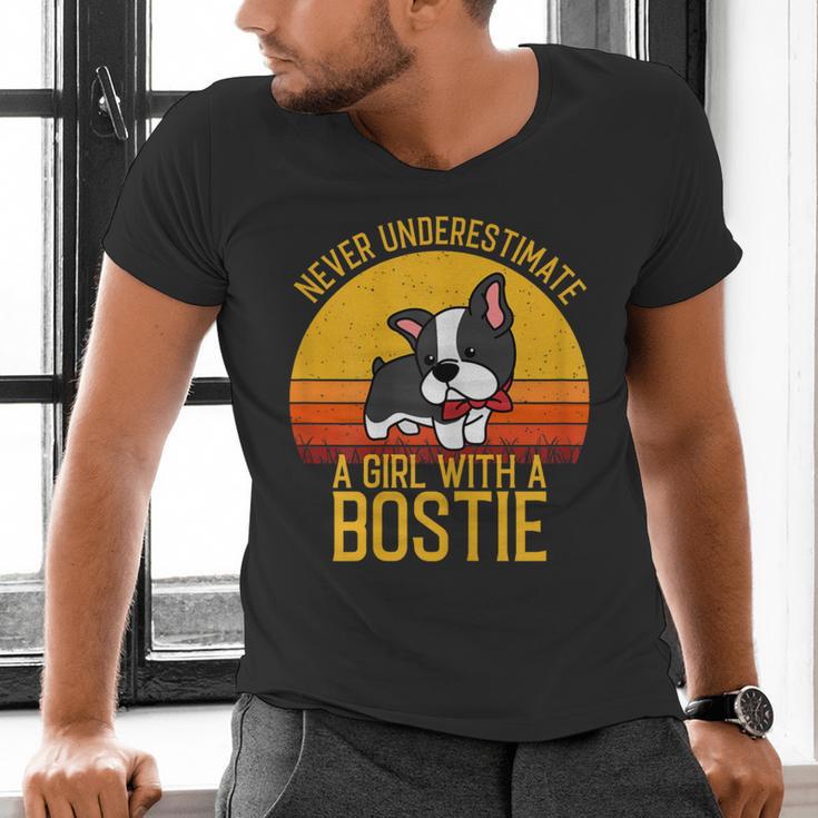 Boston Terrier Never Underestimate a Girl With a Bostie Men's V-Neck T-Shirt, gift for family, gift for coworker