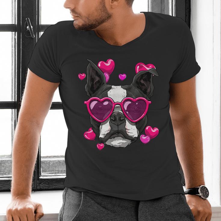 Boston Terrier Valentines Day Shirt Heart Dog Lover Men's V-Neck T-Shirt, gift for family, gift for coworker