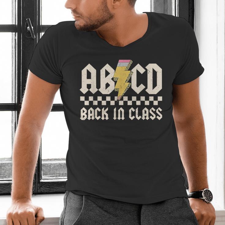 Boys Girls Teachers Rock Back To School ABCD Back In Class Men's V-Neck T-Shirt, gift for family, gift for coworker Boys Girls Teachers Rock Back To School ABCD Back In Class Men's V-Neck T-Shirt, gift for family, gift for coworker