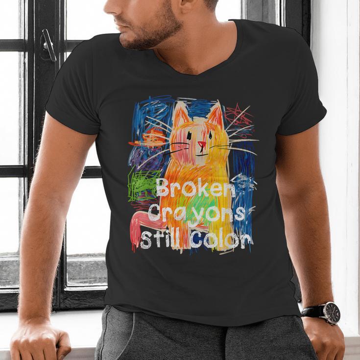 Broken Crayons Still Color Cat Teacher Men's V-Neck T-Shirt, gift for family, gift for coworker Broken Crayons Still Color Cat Teacher Men's V-Neck T-Shirt, gift for family, gift for coworker