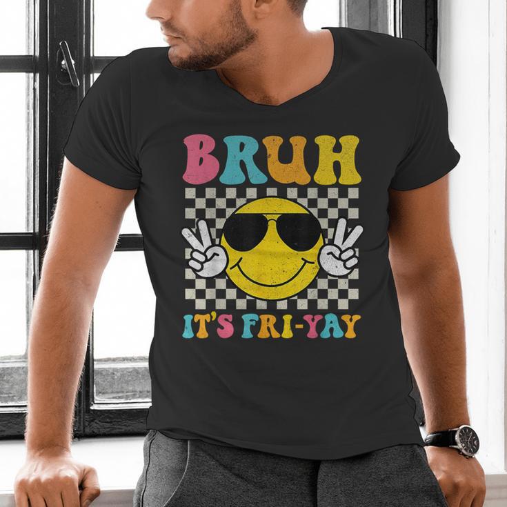 Bruh It's Fri-Yay Friday Weekend Smile Face Teacher Student Men's V-Neck T-Shirt, gift for family, gift for coworker