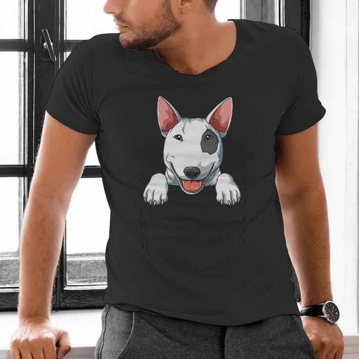 Bull Terrier Pocket Bull Terrier Peeking Out Pocket Men's V-Neck T-Shirt, gift for family, gift for coworker