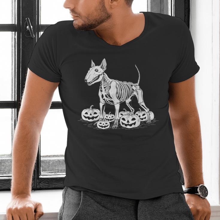 Bull Terrier Skeleton Birthday Halloween Kids Men's V-Neck T-Shirt, gift for family, gift for coworker