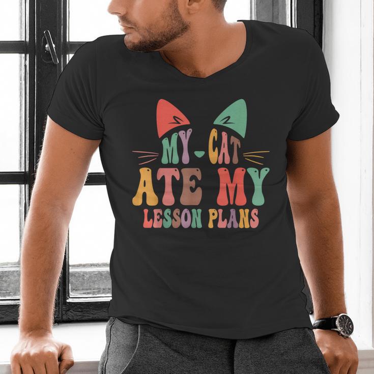 My Cat Ate My Lesson Plans Teacher Sarcastic Men's V-Neck T-Shirt, gift for family, gift for coworker