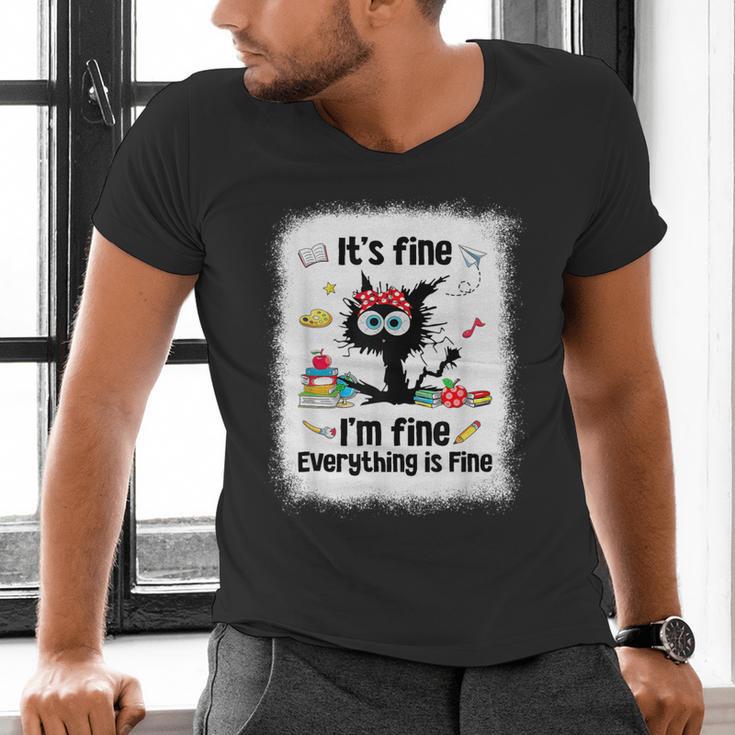 Cat It's Fine I'm Fine Everything Is Fine Teacher Life Men's V-Neck T-Shirt, gift for family, gift for coworker Cat It's Fine I'm Fine Everything Is Fine Teacher Life Men's V-Neck T-Shirt, gift for family, gift for coworker