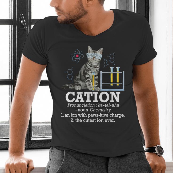 Cation Chemistry Humor Science Teacher Cat Pun Men's V-Neck T-Shirt, Science Teacher Shirts, gift for family, gift for coworker
