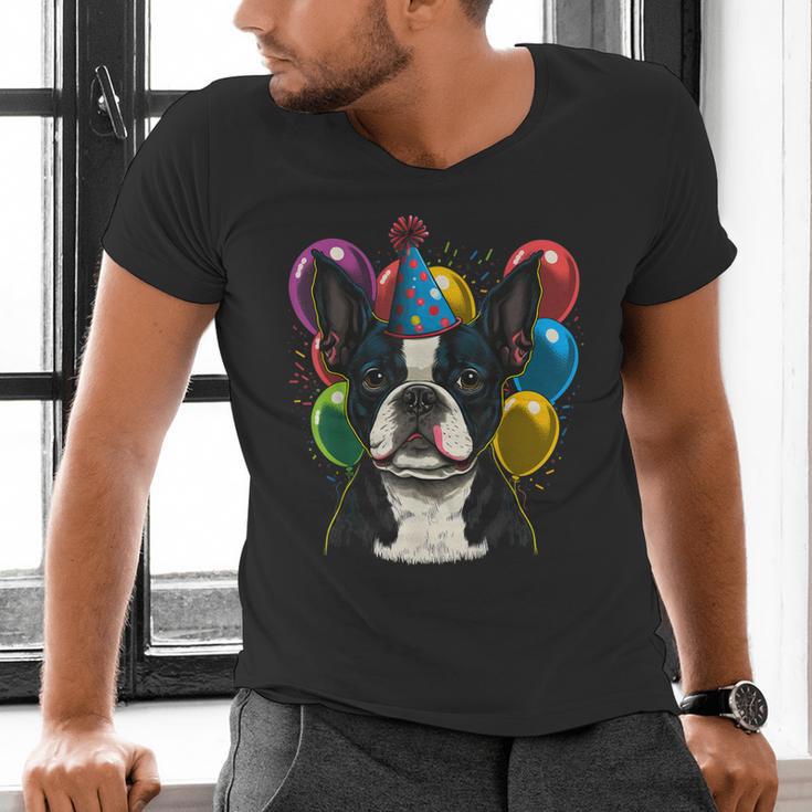 Celebration Event Birthday Party Boston Terrier Men's V-Neck T-Shirt, gift for family, gift for coworker