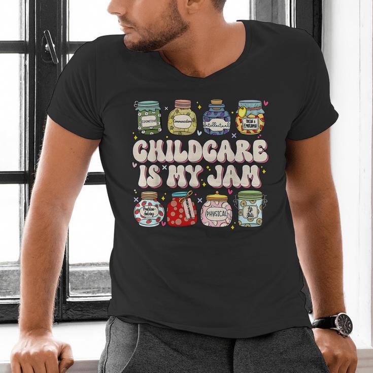 Childcare Is My Jam Child Care Teacher School Psychologist Men's V-Neck T-Shirt, gift for family, gift for coworker