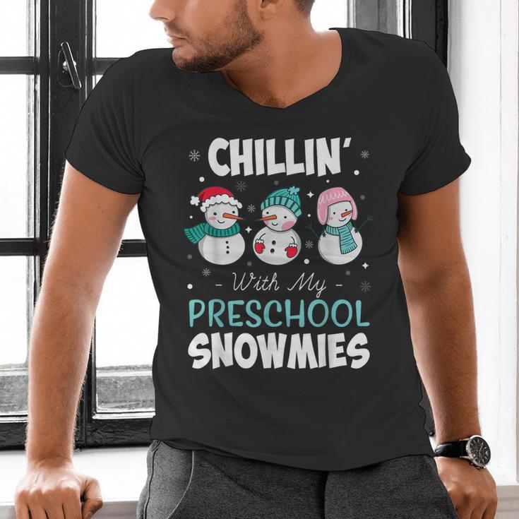 Chillin' With My Preschool Snowmies Teacher Christmas Men Women Kids Men's V-Neck T-Shirt, gift for family, gift for coworker Chillin' With My Preschool Snowmies Teacher Christmas Men Women Kids Men's V-Neck T-Shirt, gift for family, gift for coworker