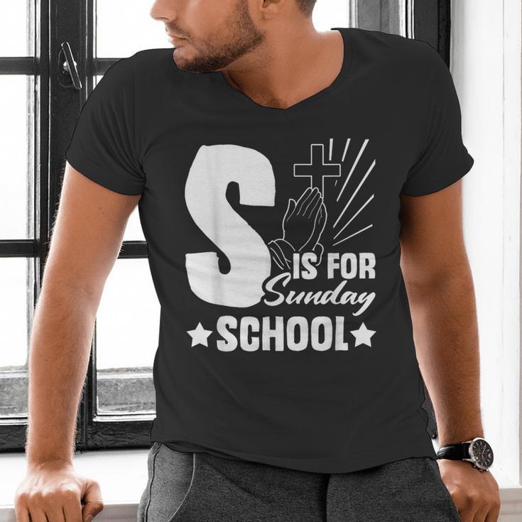 Christian Teacher S Is For Sunday School Essentials Men's V-Neck T-Shirt, gift for family, gift for coworker