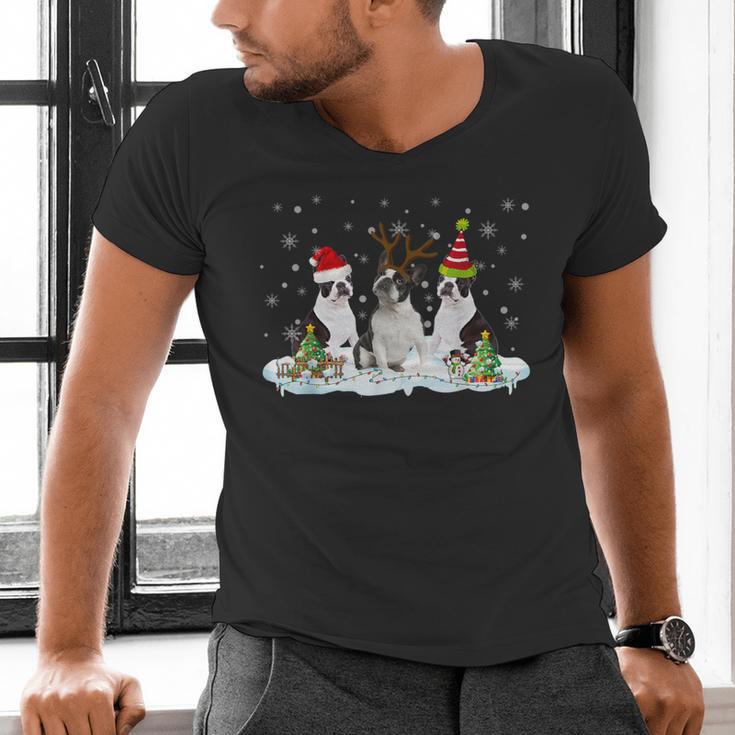 Christmas Boston Terrier Santa Dog Lover Men's V-Neck T-Shirt, Boston Terrier Christmas Shirts, gift for family, gift for coworker