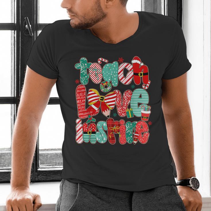 Christmas Coquette Bow Teacher Teach Love Inspire Men's V-Neck T-Shirt, gift for family, gift for coworker Christmas Coquette Bow Teacher Teach Love Inspire Men's V-Neck T-Shirt, gift for family, gift for coworker