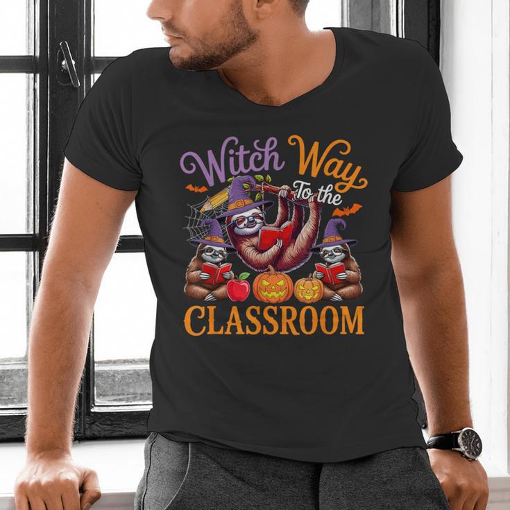 Way To Classroom Halloween Witch Three Cute Sloths Teacher Men's V-Neck T-Shirt, gift for family, gift for coworker Way To Classroom Halloween Witch Three Cute Sloths Teacher Men's V-Neck T-Shirt, gift for family, gift for coworker