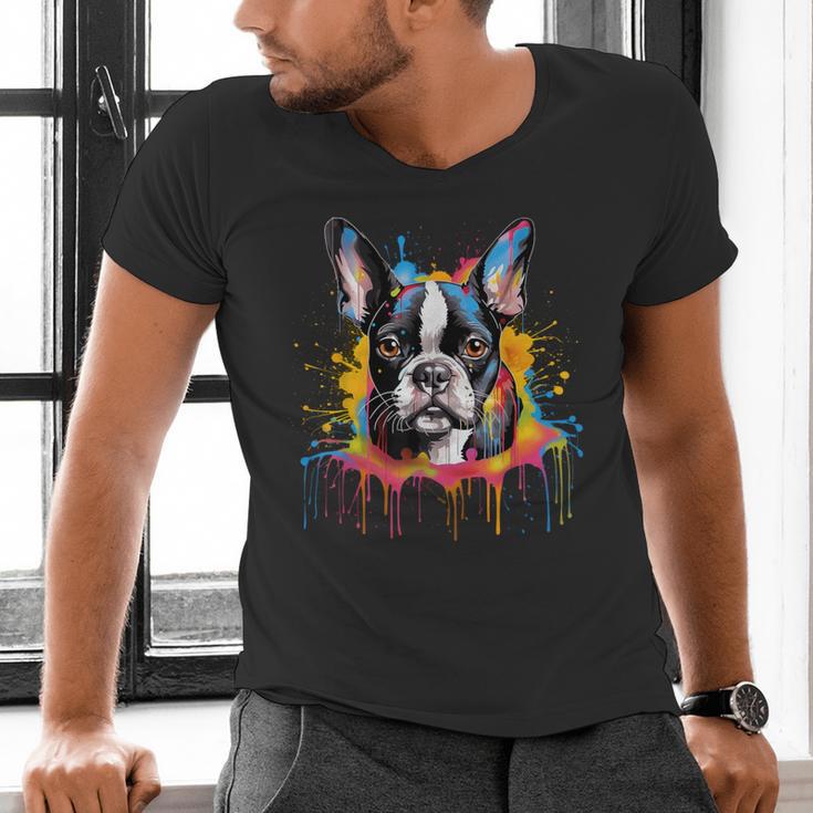 Colorful Boston Terrier Dog For Men Women Kids Men's V-Neck T-Shirt, gift for family, gift for coworker