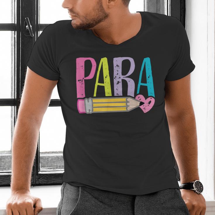 Colorful PARA Teacher Paraprofessional Cute Pencil Men's V-Neck T-Shirt, gift for family, gift for coworker Colorful PARA Teacher Paraprofessional Cute Pencil Men's V-Neck T-Shirt, gift for family, gift for coworker