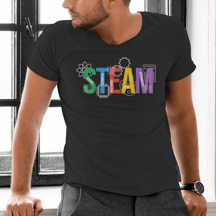 Colorful Steam Letters For Steam Program Teacher And Student Men's V-Neck T-Shirt, gift for family, gift for coworker